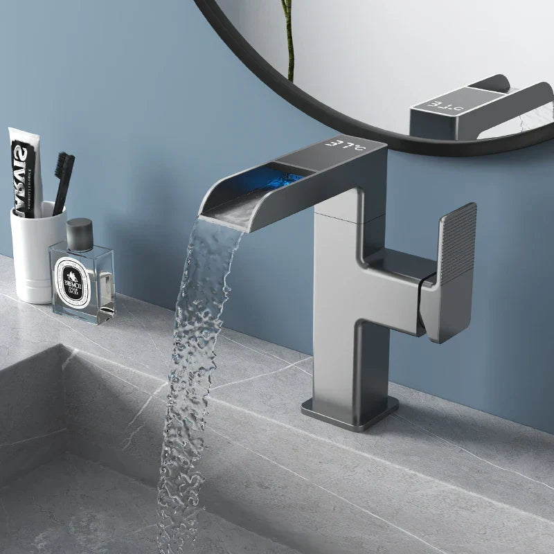 DecorBites™ LED Waterfall Basin Faucet with Temperature Display - 360° Rotation