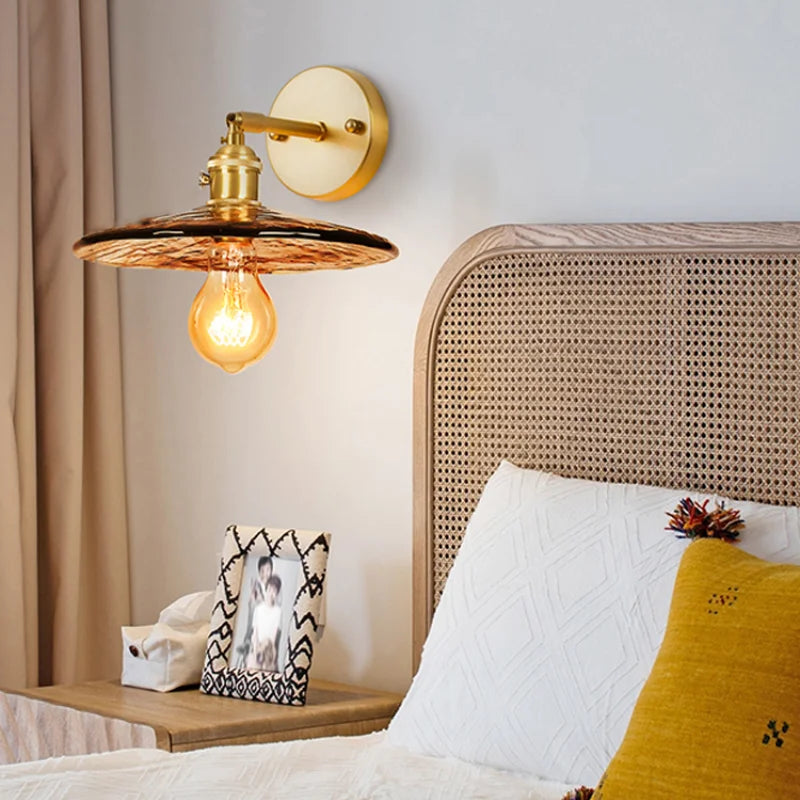 Amber Glass Wall Lamp Pull Chain Switch