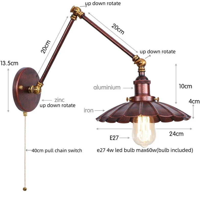 Gold Pull Chain Wall Lamp