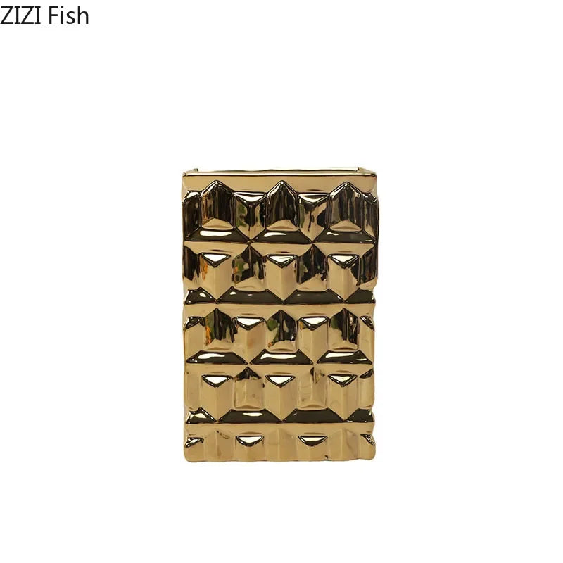 Gold Ceramic Square Vase