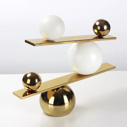 DecorBites™ Geometric Golden Ball Metal Seesaw Ramp Figurines for Home Decor