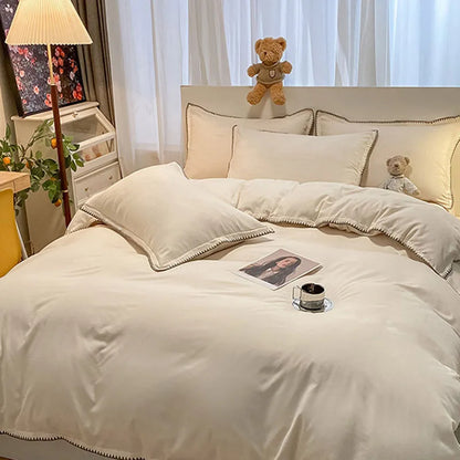 DecorBites™ Cozy Shell Edges Bedding Set: Soft Duvet & Fitted Sheet for Autumn/Winter