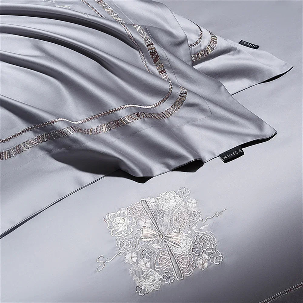 DecorBites™ Cotton Satin Jacquard Embroidery Bedding Set with Elastic Sheet & Duvet Cover