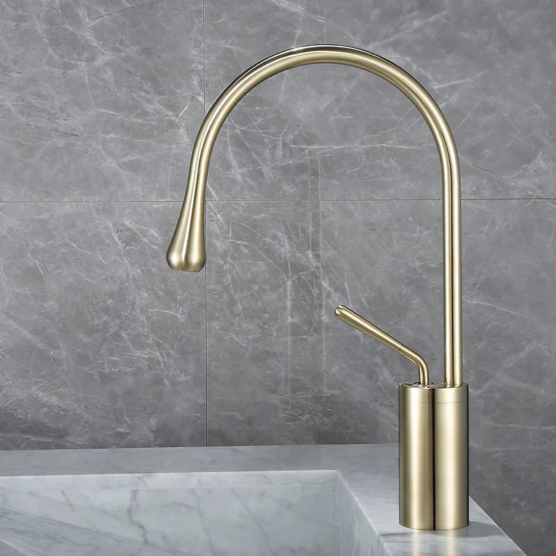 DecorBites™ Brushed Gold Basin Faucet Hot Cold Black Sink Kitchen Swivel Water Crane
