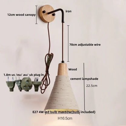 DecorBites™ LED Wall Light Fixture Cement Wood Base Bedside Lamp