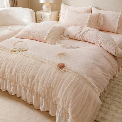 DecorBites™ Cozy Velvet Lace Flowers Princess Bedding Set