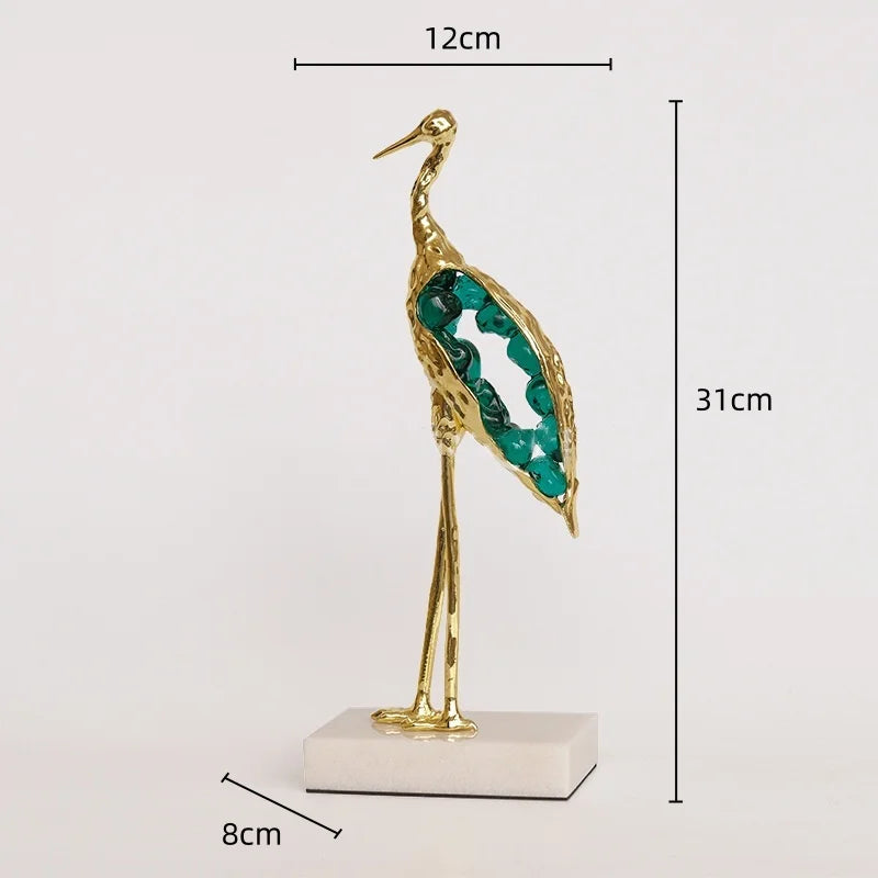 DecorBites™ Crystal Crane Sculpture: Green Gem Bird Figurine for Home Decor