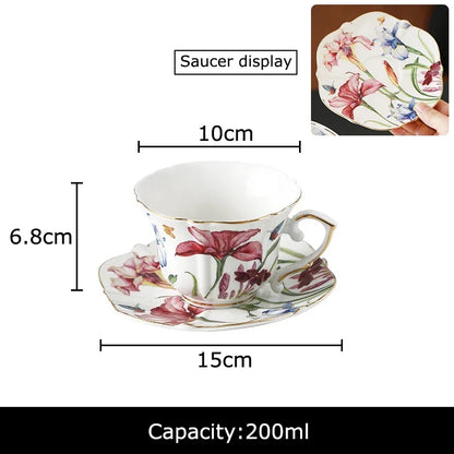 DecorBites™ Iris Pattern Porcelain Gilded Mug Set for Stylish Tea & Coffee Enjoyment