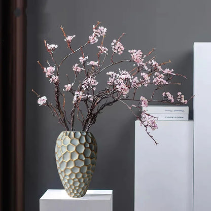 DecorBites™ Geometric Diamond Check Ceramic Vase: Home Decor Floral Arrangement & Accessories