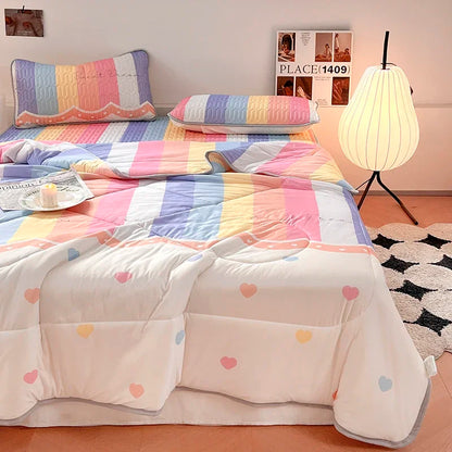 DecorBites™ Double-Sided Cool Comforter Set: Ice Silk Duvet, Fitted Sheet, Pillowcase