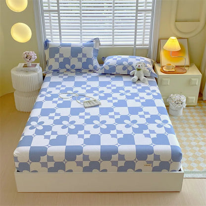 DecorBites™ Cotton Striped Fitted Bed Sheet for Queen Double Mattress Cover
