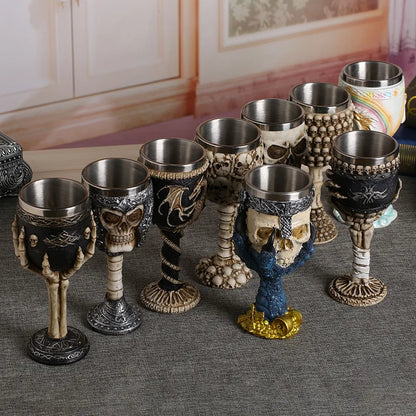 DecorBites™ Dragon Skull Goblet: Gothic Resin Stainless Steel Wine Glass for Cocktail Bar Party