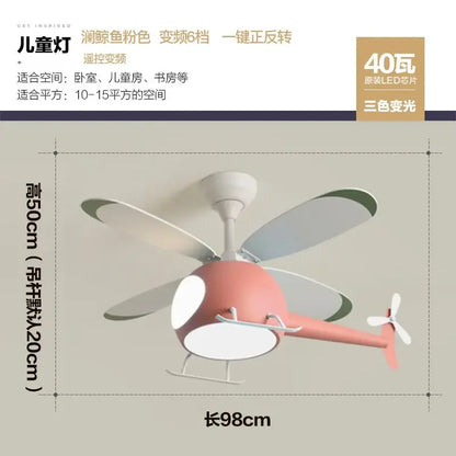 DecorBites™ Kids' Helicopter Ceiling Fan with LED Light Chandelier - Modern Aircraft Design