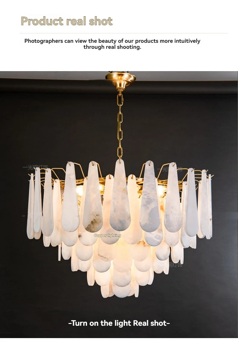 French Marble Pendant Light Modern Copper E14 LED Water Droplet Chandelier for Living Room Dining Room Bedroom Home Decor Lights