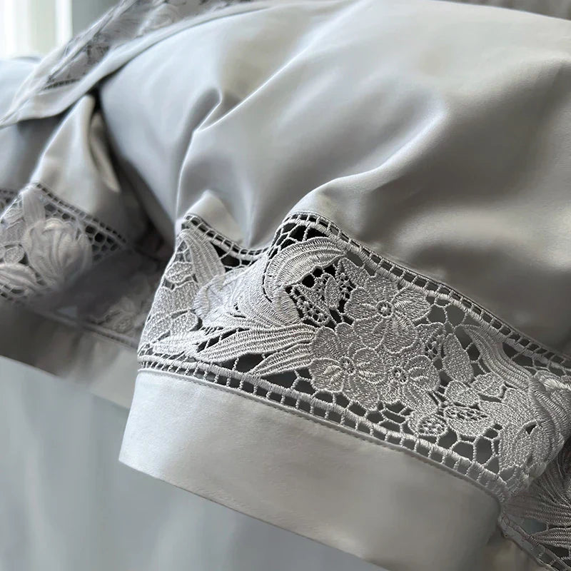DecorBites™ Luxe 1500TC Egyptian Cotton Lace Wide Edge Bedding Set: Duvet Cover, Sheet, Pillowcases