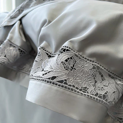 DecorBites™ Luxe 1500TC Egyptian Cotton Lace Wide Edge Bedding Set: Duvet Cover, Sheet, Pillowcases