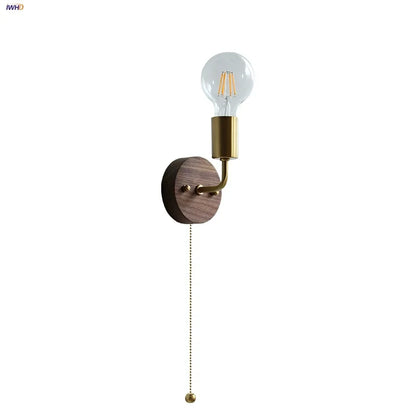 DecorBites™ LED Walnut Wood Wall Light Fixture Clear Glass Sconce Bedside Lamp