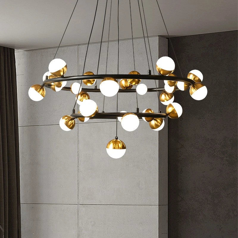 Gold Art Deco Chandelier 30-Ball Acrylic Design