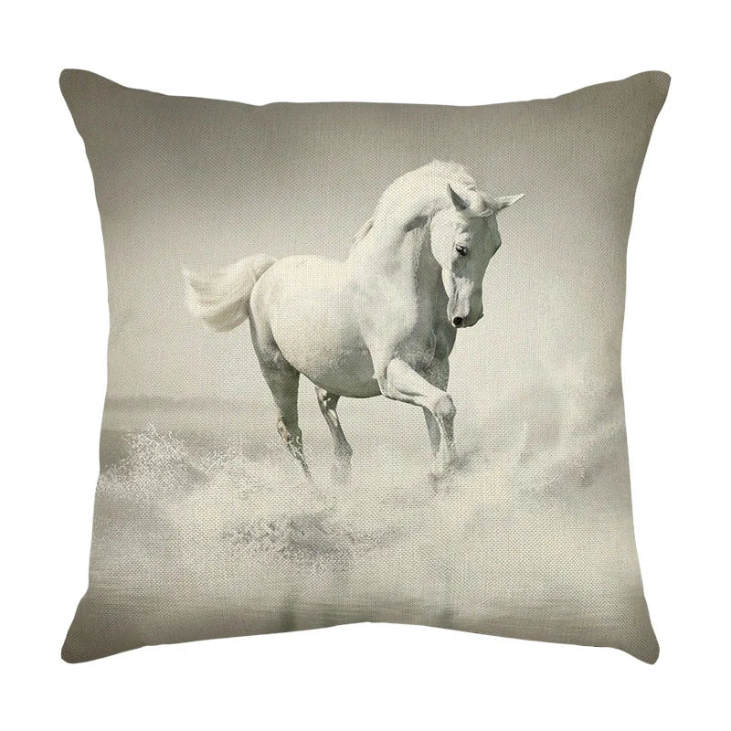 DecorBites™ Galloping Horse Pillowcase: Wild Horse Print Linen Cushion Cover for Home Decoration