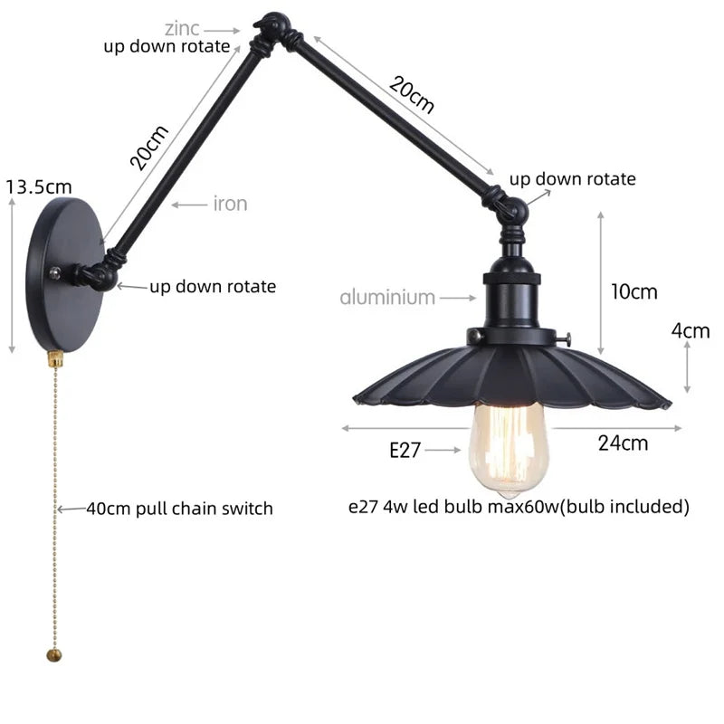 Gold Pull Chain Wall Lamp