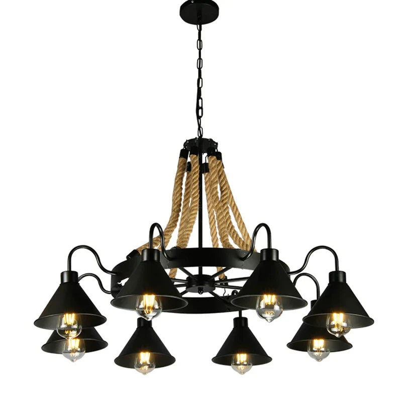 DecorBites™ Industrial Hemp Rope Pendant Light with Iron Lampshade