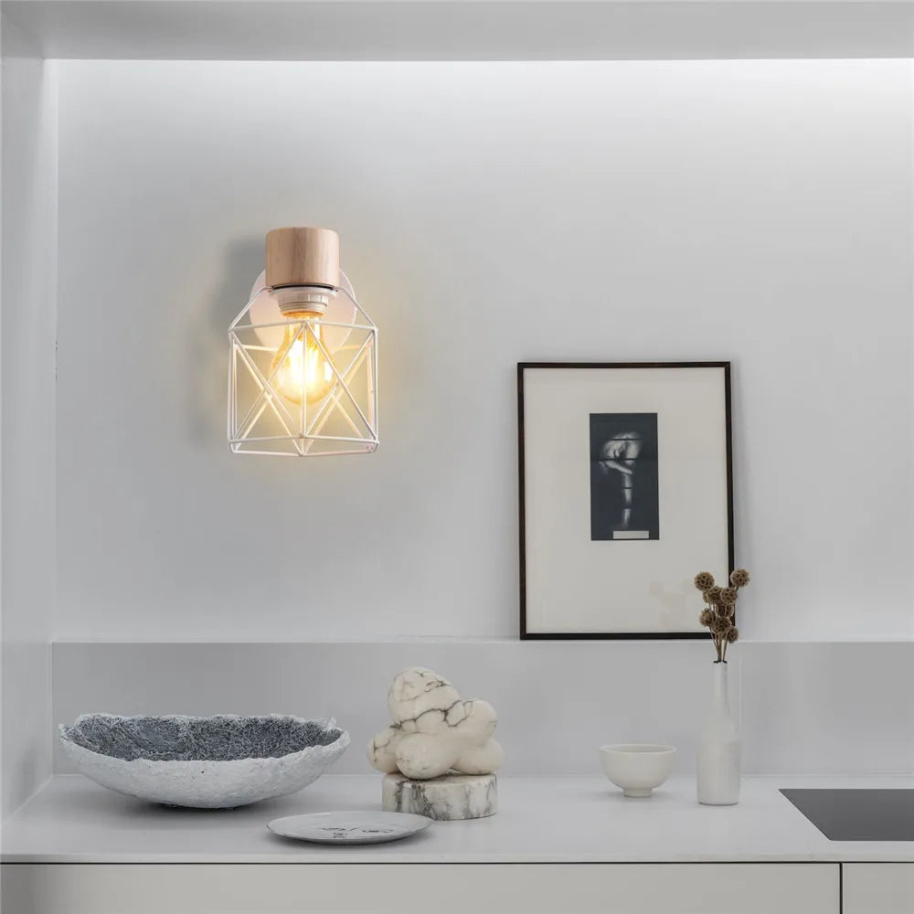 DecorBites™ Iron White Cage Wall Lamp for Modern Indoor Lighting