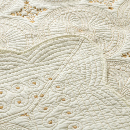 DecorBites™ Gold Embroidery Cotton Bohemia Quilt Set - 3PCS Coverlet & Pillowcase