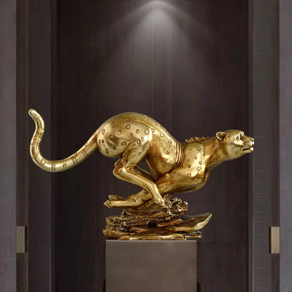 DecorBites™ Golden Leopard Resin Sculpture - Handcrafted Cheetah Decoration