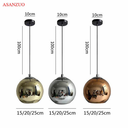 DecorBites™ Glass Pendant Lights 15cm/20cm Round Ball Hanging Lamp in Golden/Copper/Silver Plating
