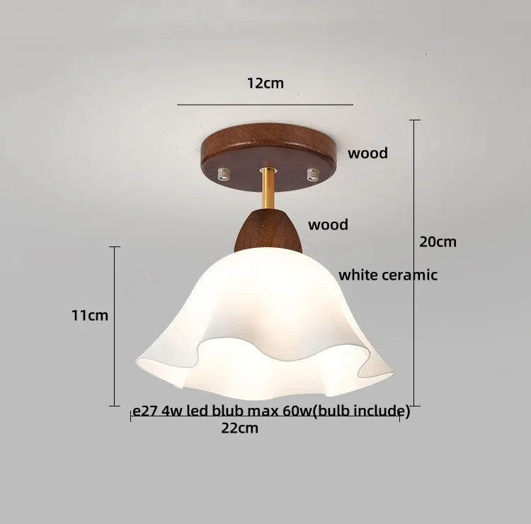 DecorBites™ Amber Ice Crack Glass Wood Ceiling Light - Nordic Modern LED Fixture