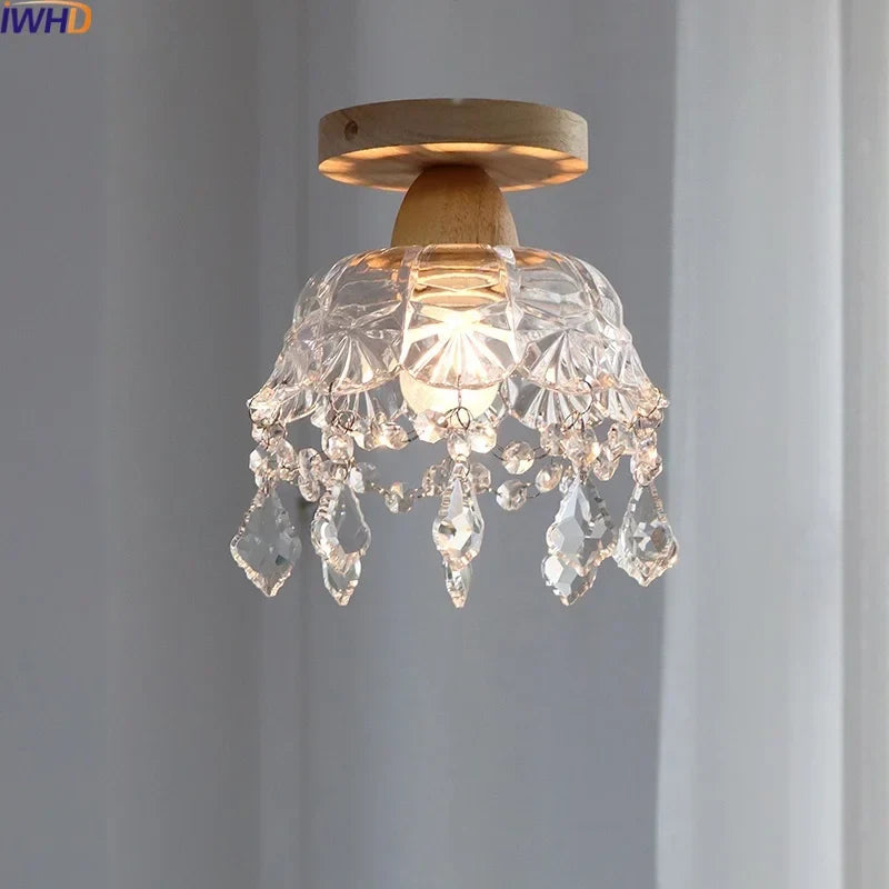 DecorBites™ Crystal Wood LED Ceiling Lamp Clear Glass Modern Indoor Lighting