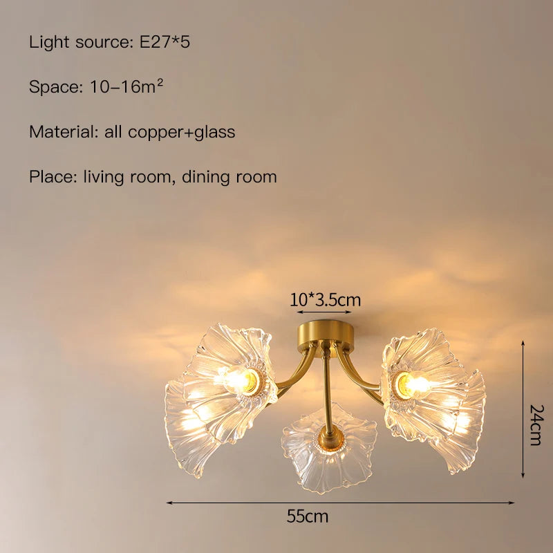 DecorBites™ Glass Flower Chandelier Ceiling Light for Bedroom Living Room Hallway Kitchen