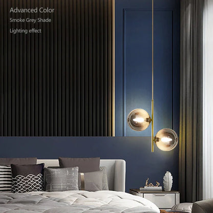 Nordic Glass Globe Pendant Light in Gold and White