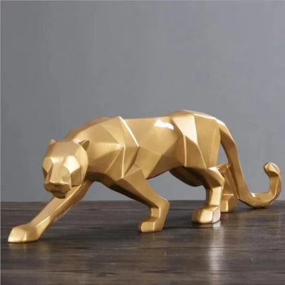 DecorBites™ Leopard Geometric Resin Statue - Modern Wildlife Panther Sculpture for Home Office