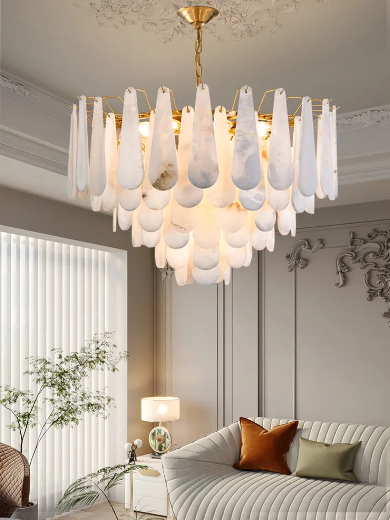 French Marble Pendant Light Modern Copper E14 LED Water Droplet Chandelier for Living Room Dining Room Bedroom Home Decor Lights