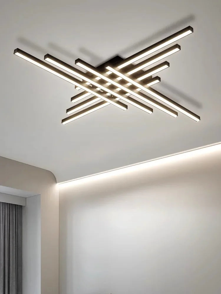 Black LED Ceiling Lamp 8-Light L120cm Remote