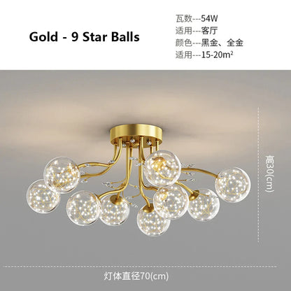 DecorBites™ Glass Bubble Ball LED Ceiling Light in Black Gold Crystal for Bedroom & Living Room