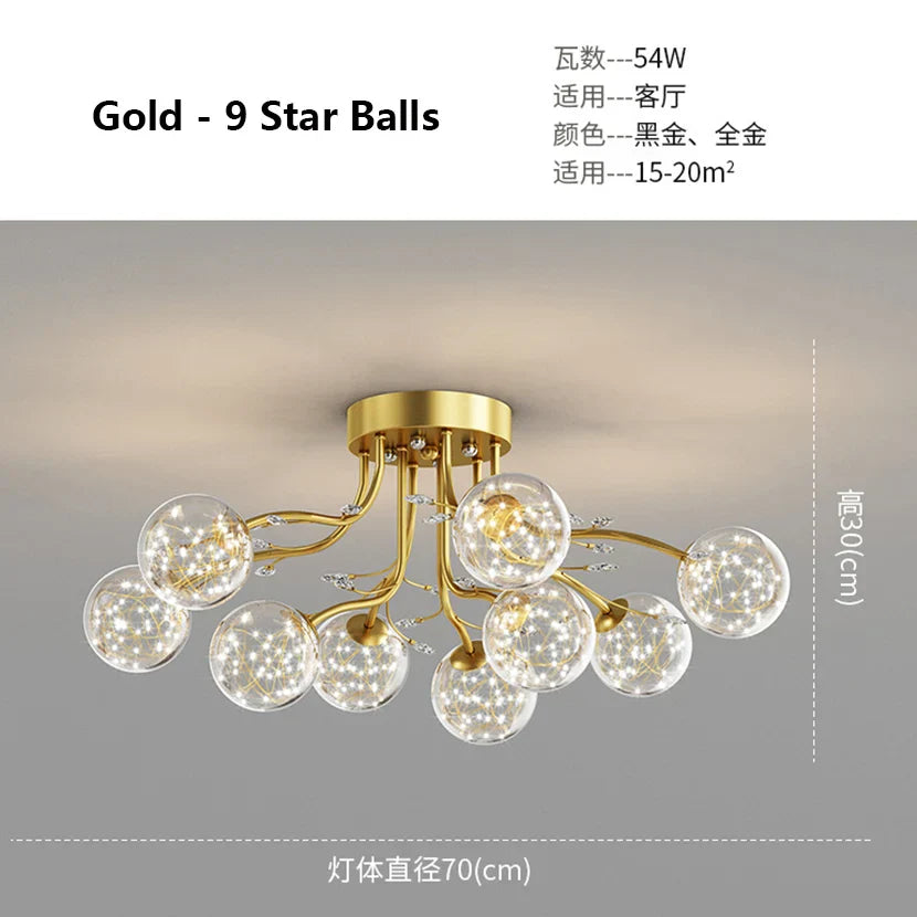DecorBites™ Glass Bubble Ball Crystal LED Ceiling Light - Black Gold Aesthetic Décor
