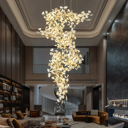 DecorBites™ Ginkgo Biloba Chandelier: Elegant Duplex Living Room Hotel Lobby Pendant Light