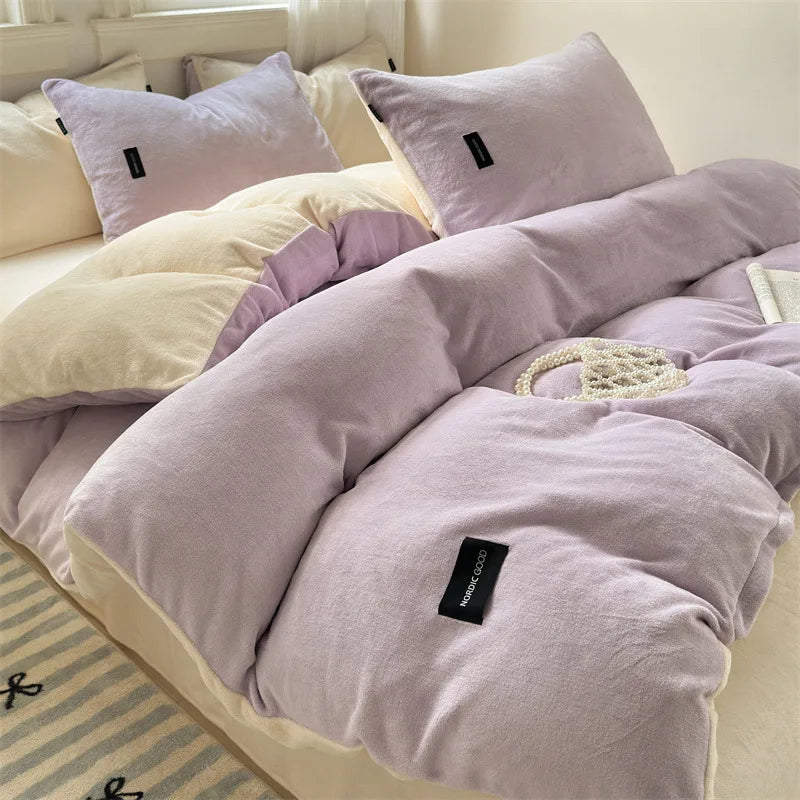 DecorBites™ Coral Color Blocked Velvet Single Duvet Cover for Winter