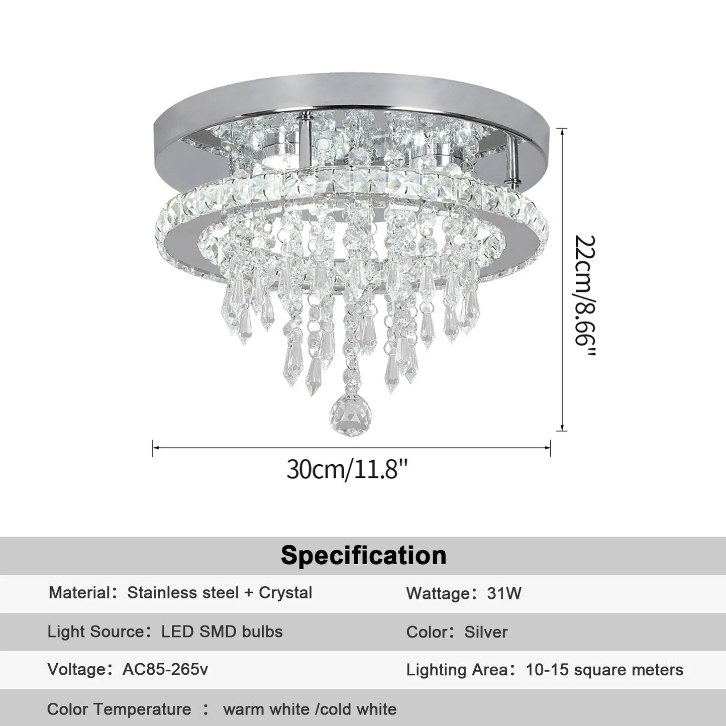 DecorBites™ Crystal LED Ceiling Chandelier: Remote Dimming Round Lamp for Luxury Home Decor