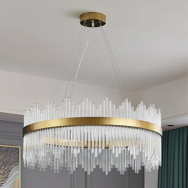 Gold Crystal Circle Chandelier 80cm Dimmable