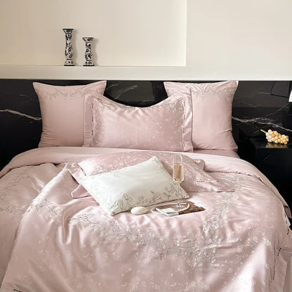 DecorBites™ Jacquard 100s Egyptian Cotton Bedding Set: King Queen Ru Size Sheet Blanket Pillowcase
