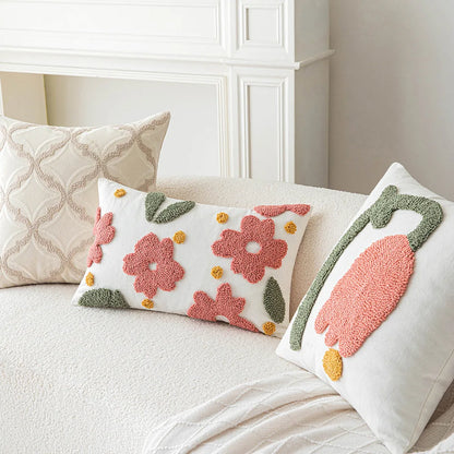 DecorBites™ Geometric Embroidery Beige Floor Pillow Cover for Living Room Sofa