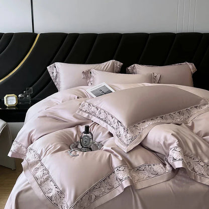 DecorBites™ Luxe 1500TC Egyptian Cotton Lace Wide Edge Bedding Set: Duvet Cover, Sheet, Pillowcases