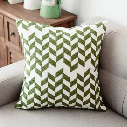 Green Geometric Cushion Cover 45x45cm Cotton Blend