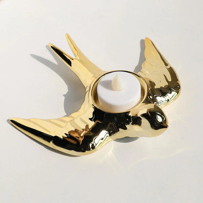 DecorBites™ Golden Bird Ceramic Candle Holder Tray Wedding Decoration