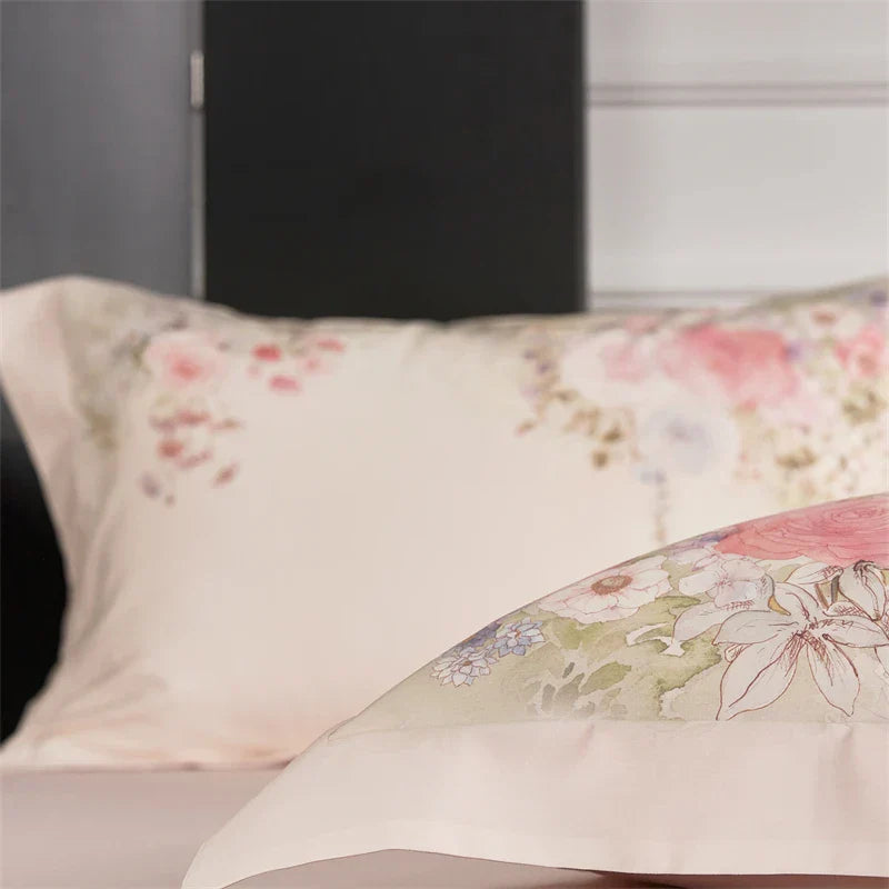 DecorBites™ Flowers Pattern 1000TC Egyptian Cotton Luxury Bedding Set & Silk Duvet Cover