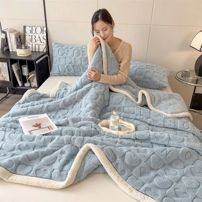 DecorBites™ Cozy Jacquard Taffeta & Flannel Nap Blanket - Warm, Thick Comforter for Bedroom