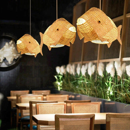 DecorBites™ Bamboo Fish Art Pendant Lights - Nordic LED Fixture for Kitchen & Living Room